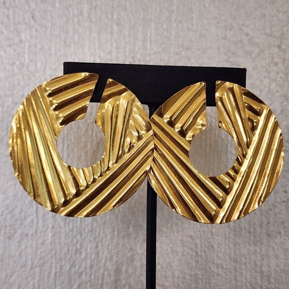 Gold-Tone Textured Costume Hoop Oversized Stud Earrings